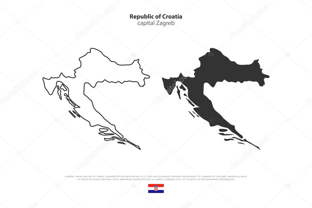 Republic of Croatia isolated map and official flag icons. vector Croatian political maps illustration. Balkans country geographic banner template