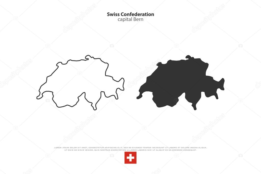 Swiss Confederation map and official flag over white background. vector Switzerland political map illustration. European State geographic banner template. travel and business concept map