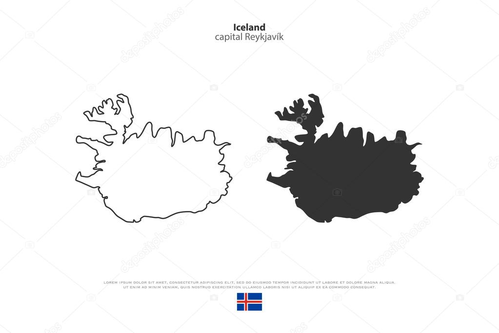 Republic of Iceland isolated map and official flag icons. vector Iceland political maps icon. Nordic Island Country geographic banner template. travel concept map over white background