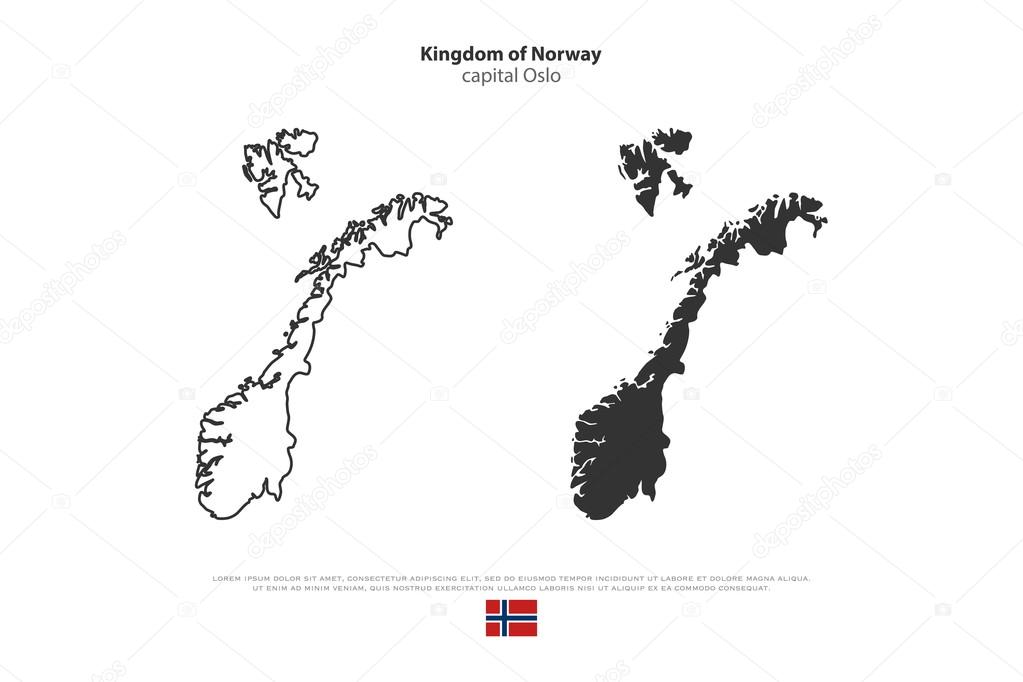 Kingdom of Norway isolated map and official flag icons. vector Norwegian political maps icon. Scandinavian Country geographic banner template. travel and business concept maps