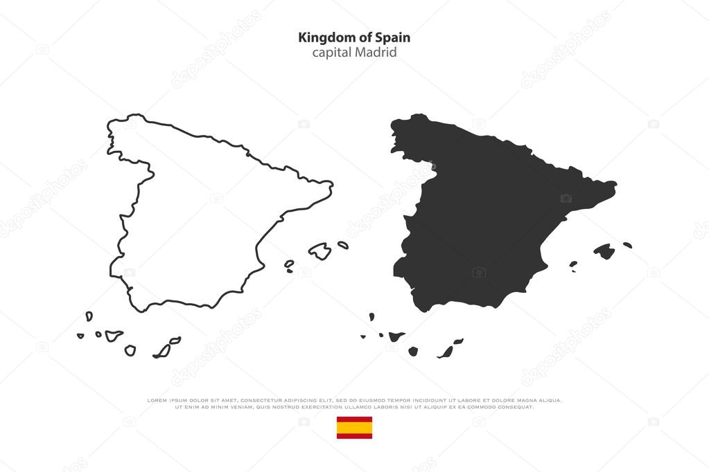 Kingdom of Spain isolated map and official flag icons. vector Spanish political maps icons over white background. EU geographic banner template. travel and business concept maps