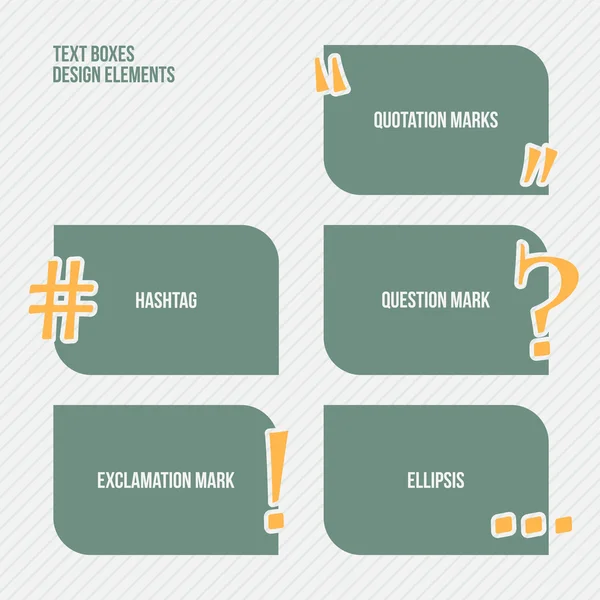 Set of text boxes with quotation, question, exclamation marks, ellipsis and hashtag symbol. vector banner template — Stock Vector