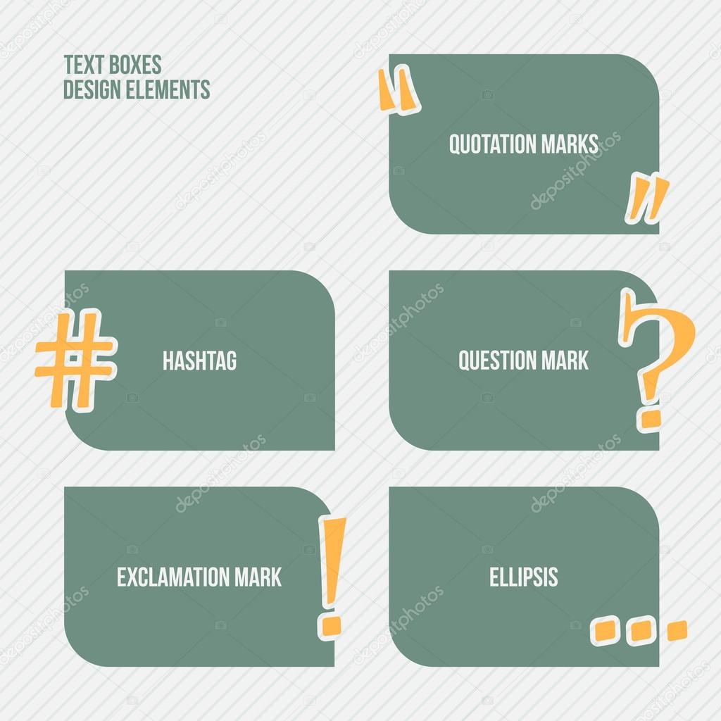 set of text boxes with quotation, question, exclamation marks, ellipsis and hashtag symbol. vector banner template