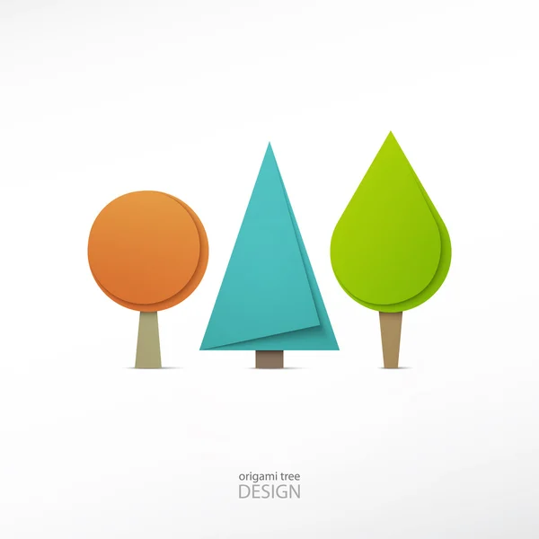 Conjunto de ícones de árvore estilo origami isolado no fundo branco. árvores de desenhos animados vetoriais. conceito de ecologia design gráfico — Vetor de Stock