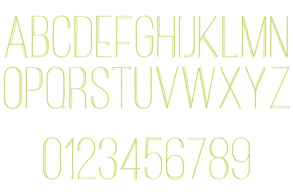 Набор современных алфавитных букв и цифр, выделенных на белом фоне. векторный современный, тонкий тип шрифта — стоковый вектор