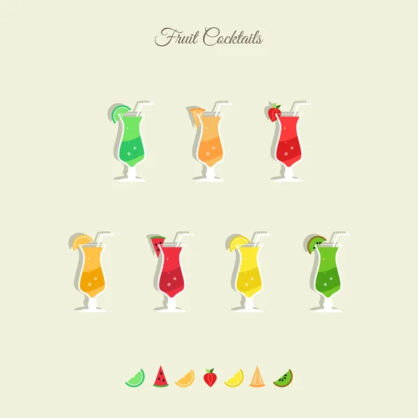 Ensemble d'icônes fraîches de cocktails de fruits isolés sur fond blanc. boissons vectorielles à base de jus tropicaux. menu barre éléments de conception — Image vectorielle