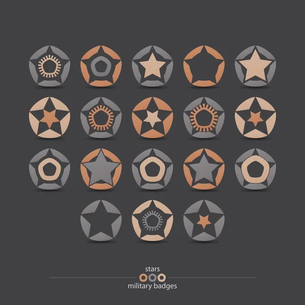 Set of military badges with stars and pentagon frames isolated on gray background. vector logo, emblem design — Stock Vector