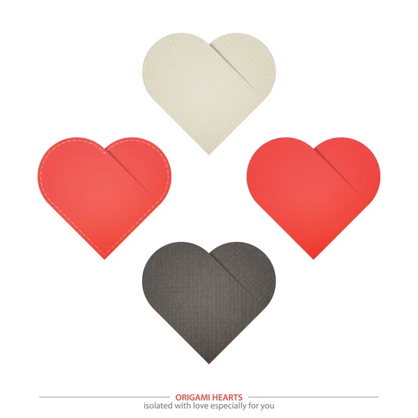 Conjunto de iconos de corazón de papel estilo origami aislados sobre fondo blanco. vector corazones símbolos pegatinas. Día de San Valentín, concepto de amor — Vector de stock