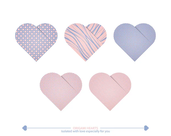 Conjunto de corazones de papel texturizado aislado sobre fondo blanco. vector etiquetas Día de San Valentín. concepto de amor y romance — Archivo Imágenes Vectoriales