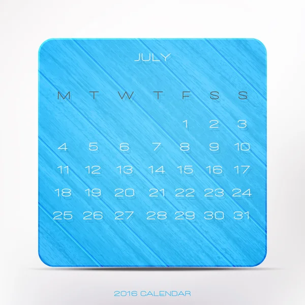 Stylowy, kalendarz 2016 roku nad niebieski Deska drewniana, na białym tle. wektor lipca biuro organizatora — Wektor stockowy
