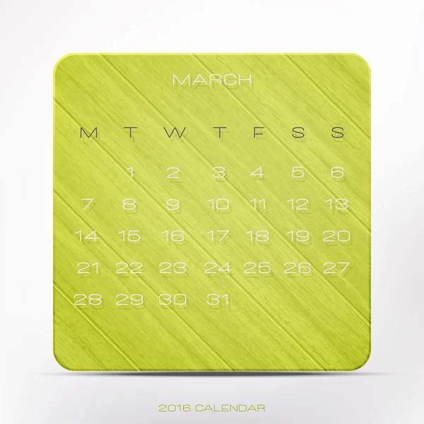 Na moda, 2016 ano calendário sobre moldura de madeira verde, isolado no fundo branco. vetor Marcha planejador design — Vetor de Stock