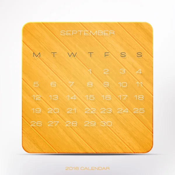 在黄色的木制框架，孤立的白色背景上的时尚，2016 年日历。矢量 9 月办公室主办方设计 — 图库矢量图片