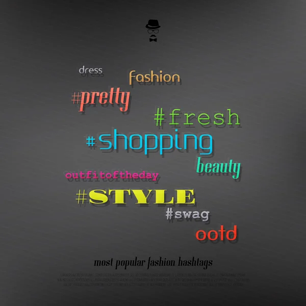 Conjunto de hashtags de moda mais populares sobre fundo escuro. símbolo de promoção de mídia social. vetor letras na moda —  Vetores de Stock