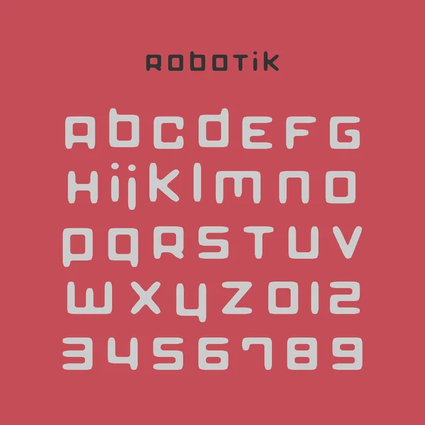 Reeks van gestileerde, Alfabetletters en cijfers geïsoleerd op rode achtergrond. vector hedendaagse, vet lettertype — Stockvector