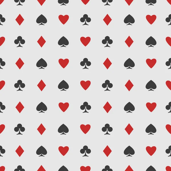 Patrón sin costuras de juegos de cartas en blanco. diseño de fondo de vector. corazones, espadas, diamantes y palos símbolo. casino y salas de póquer fondo de pantalla — Vector de stock