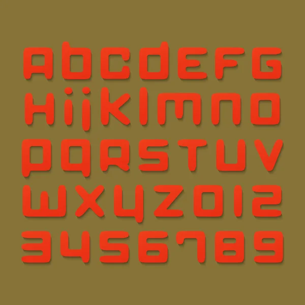 Ensemble élégant, alphabet rouge lettres et chiffres isolés sur fond brun. conception de type de police vectorielle. lettrage lumineux et décoratif — Image vectorielle