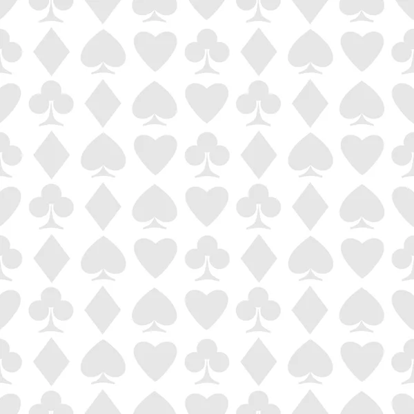 Seamless pattern of playing card suits on white. vector background design. hearts, spades, diamonds and clubs symbol. casino and poker rooms wallpaper — Stock Vector