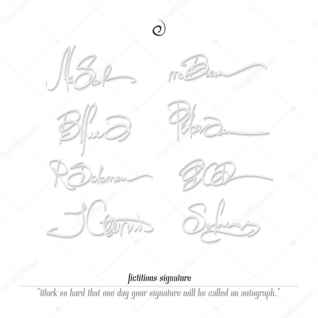 set of fictitious signatures isolated on white background. vector personal autograph collection. document subscribing concept, business accord sign