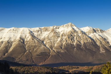 Apennines mountain range near Assergi in Italy. evening view of beautiful peak. Gran Sasso natural reserve landscape
