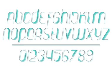 set of stylish, isolated alphabet letters and numbers. vector contemporary, slanted font type design. modern character collection. geometric logo typeface template