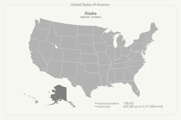 Mapa aislado de los Estados Unidos de América y territorio estatal de Alaska. vector mapa político de EE.UU.. diseño de banner geográfico — Vector de stock