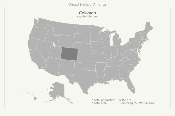 Stati Uniti d'America mappa isolata e territorio dello stato del Colorado. carta politica vettoriale USA. disegno banner geografico — Vettoriale Stock