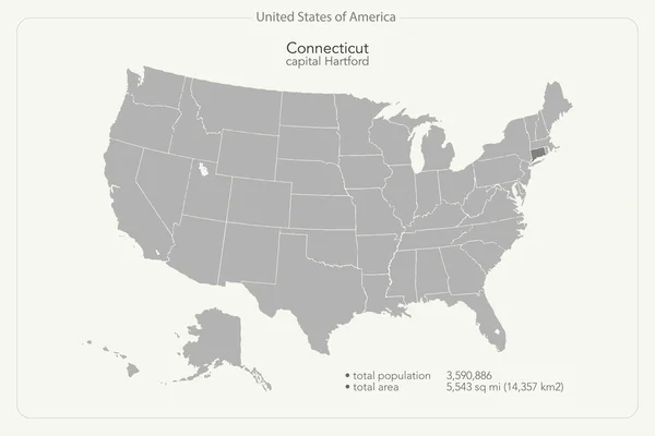 Соединенные Штаты Америки изолировали карту и территорию штата Коннектикут. вектор политической карты США. шаблон географического баннера — стоковый вектор