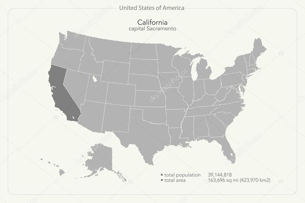 United States of America isolated map and California state territory. vector USA political map. geographic banner template