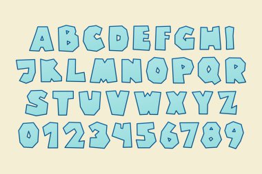 izole karikatür tarzı, komik alfabe harfler ve sayılar kümesi. vektör, çocuklar yazı tipi tasarım. çizgi roman yazı yazı