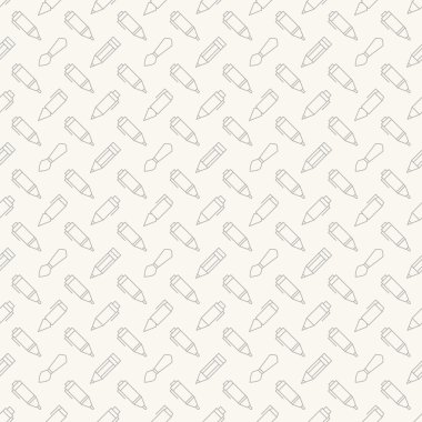 seamless pattern with thin contour style drawing tools ornament over white background. vector graphic design accessories wallpaper. pen, brush, pencil, marker and ink pen icons