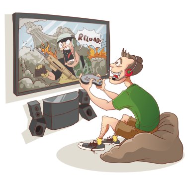 oyun çocuk ilk kişi shooter video oyun oynuyor