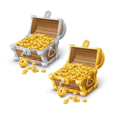 Açılan antika altın ve gümüş göğüs hazine