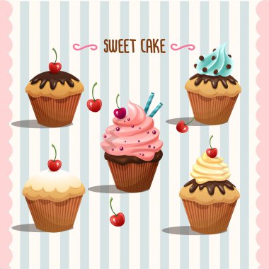 illüstrasyon izole cupcake beyaz zemin üzerine dizi