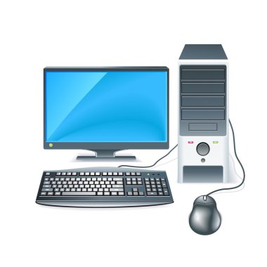 Monitör, klavye ve fare ile gerçekçi bilgisayar Kasası