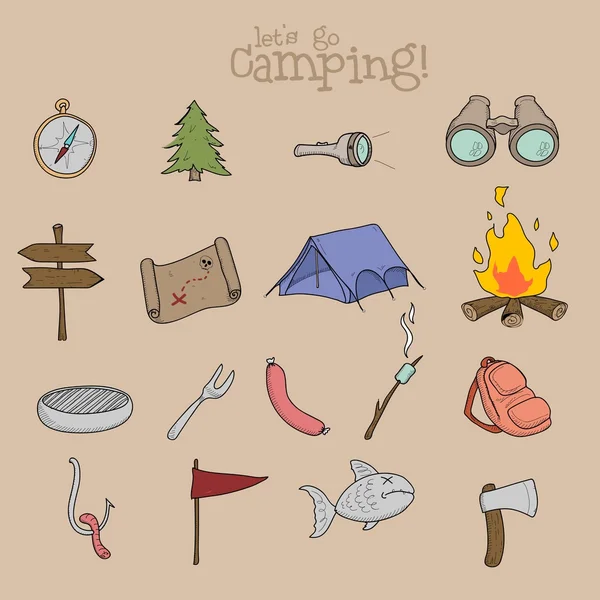 Ensemble de symboles et d'icônes d'équipement de camping — Image vectorielle