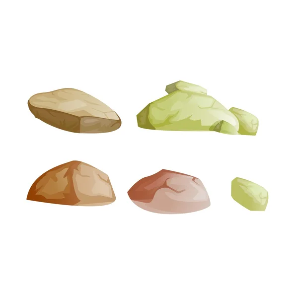 Sziklák és kövek készlet / illusztráció: egy sor különböző rajzfilm stílusú sziklák sziklák, ércet és egyéb ásványi anyagok — Stock Vector