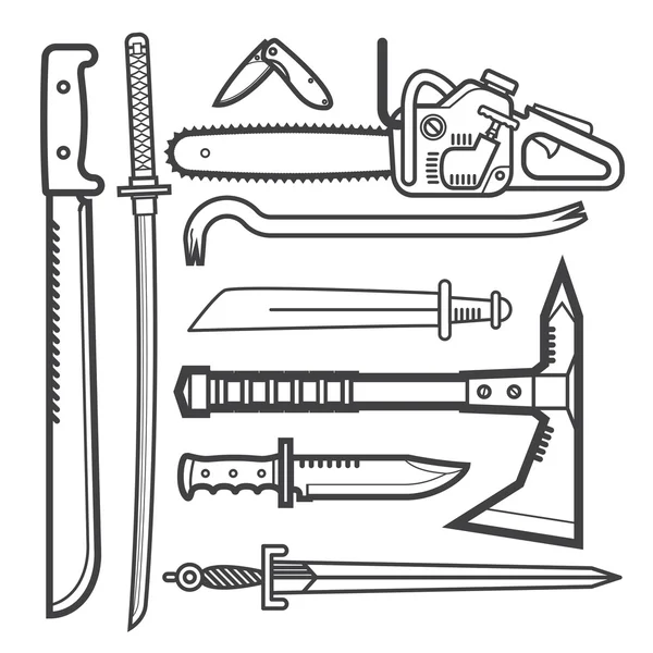 Ensemble d'armes de mêlée moderne — Image vectorielle