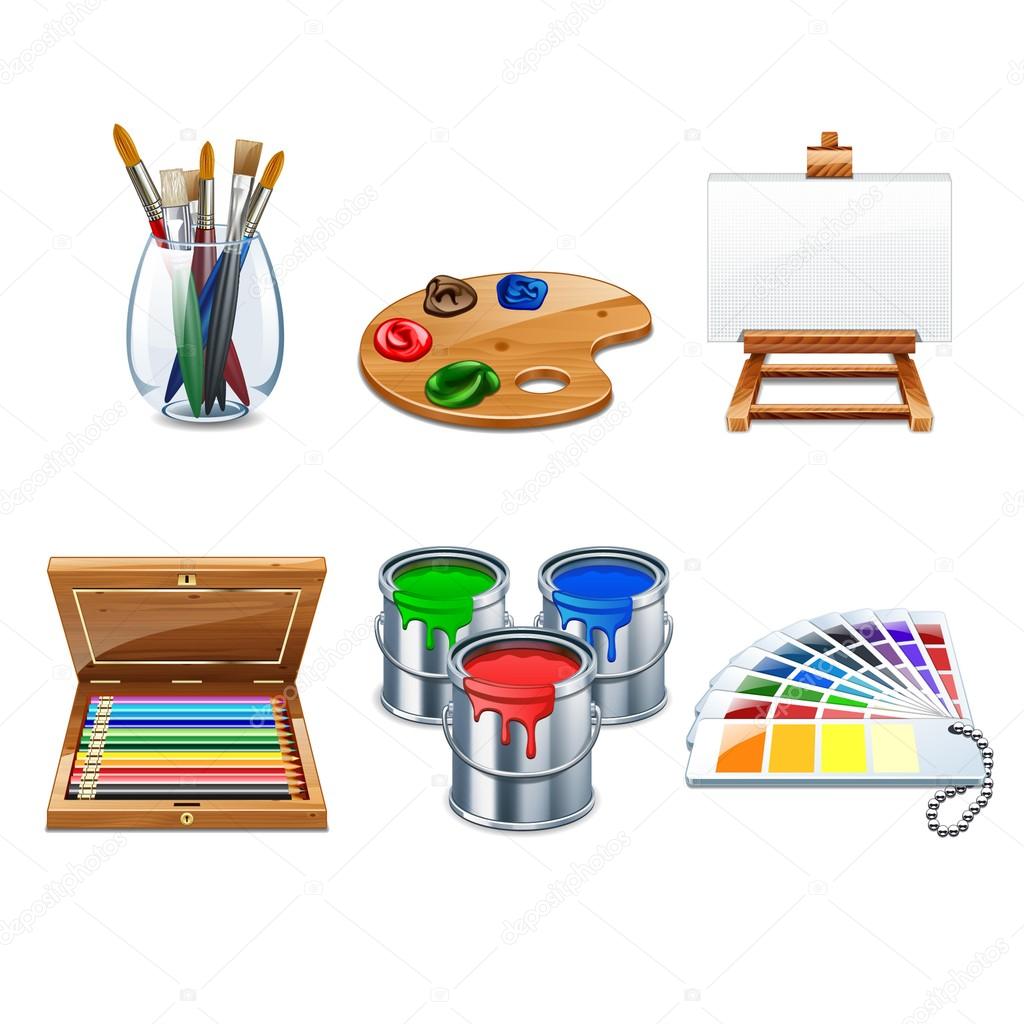 highly detailed artists supplies icons
