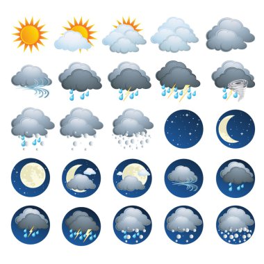 Meteoroloji Icons Set; Vektör çizim