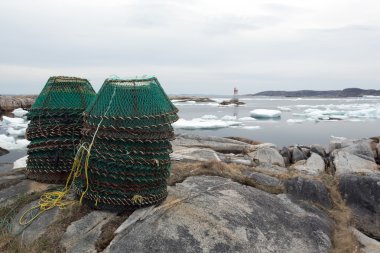 Crab Pots near shore clipart