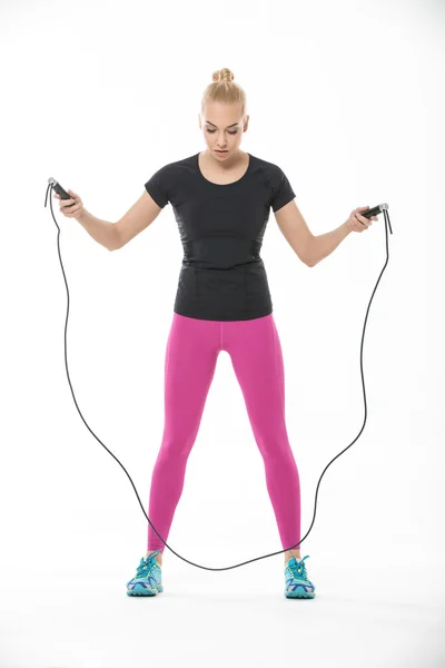 Fitness girl with skipping rope — Stock Photo, Image