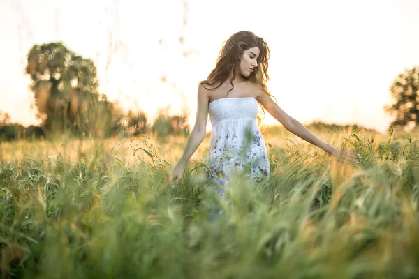 Fille dans le champ de seigle — Photo