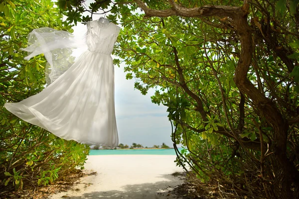 Brautkleid hängt — Stockfoto