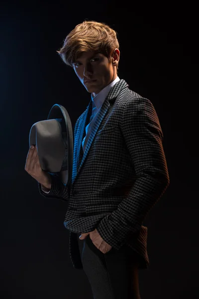 Redheaded man in a plaid suit with hat — Stock Photo, Image