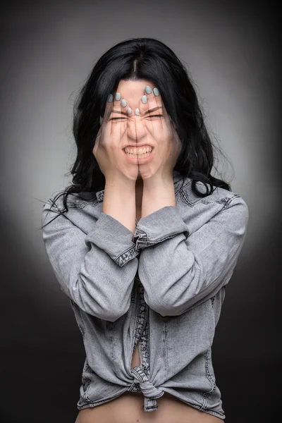 Multi exposure portrait of emotional brunette. — Stok fotoğraf