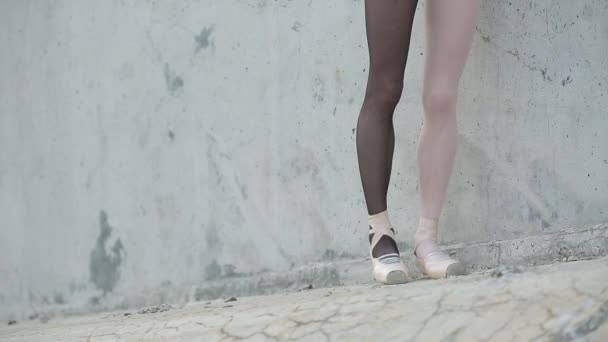 Video footage of the young graceful ballerina feet close-up — Stock Video