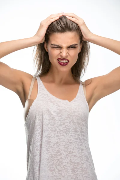 Girl in white studio — Stock Photo, Image