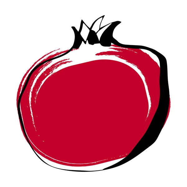 Sanatta nar meyvesi tasviri ve beyaz üzerine izole edilmiş kırmızı renk — Stok Vektör