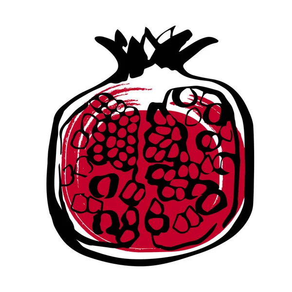 Pomegranate fruit illustration in line art black and red color isolated on white — Stock Vector