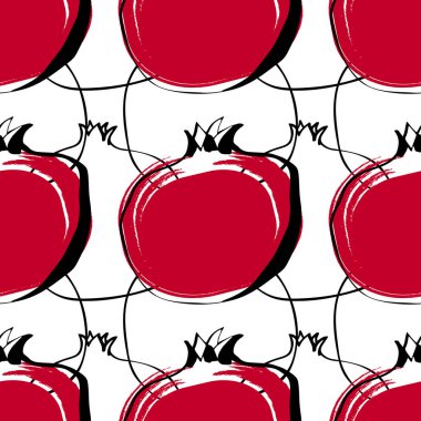 Kusursuz desenli, resimli nar aromalı, beyaz üzerine siyah ve kırmızı renkli.